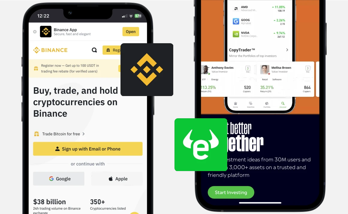 Binance vs eToro: Webseite