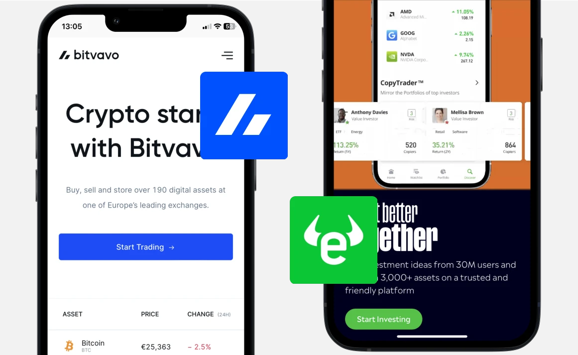 Bitvavo vs eToro: Webseite