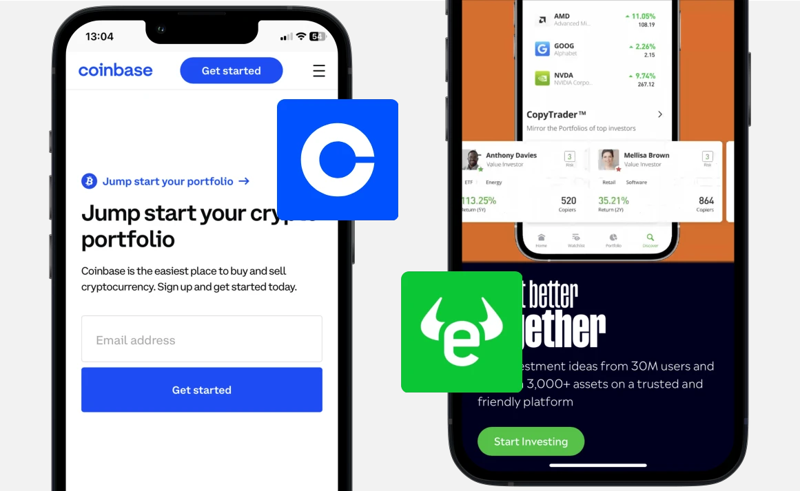 Coinbase vs eToro: Webseite