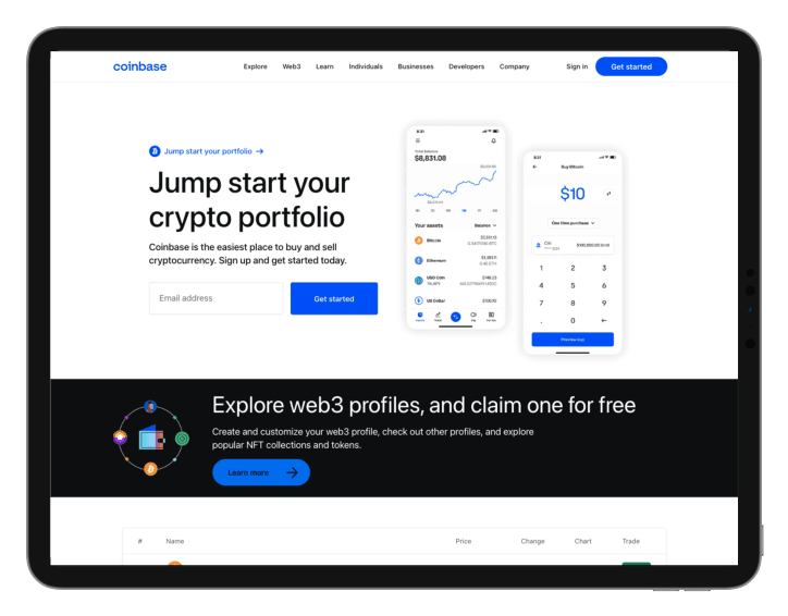 Coinbase: Website (Desktop)