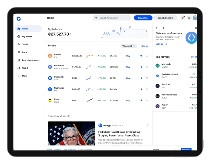 Coinbase: Dashboard (Desktop)